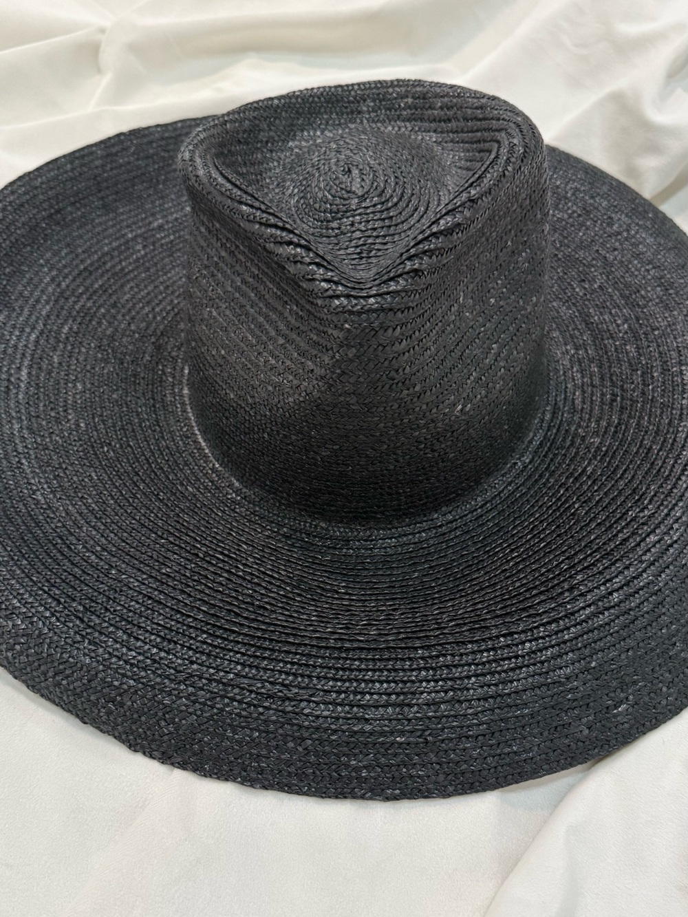 Janessa Leone ‘Kennedy’ Black Wide-Brim Straw Hat with Chin Strap